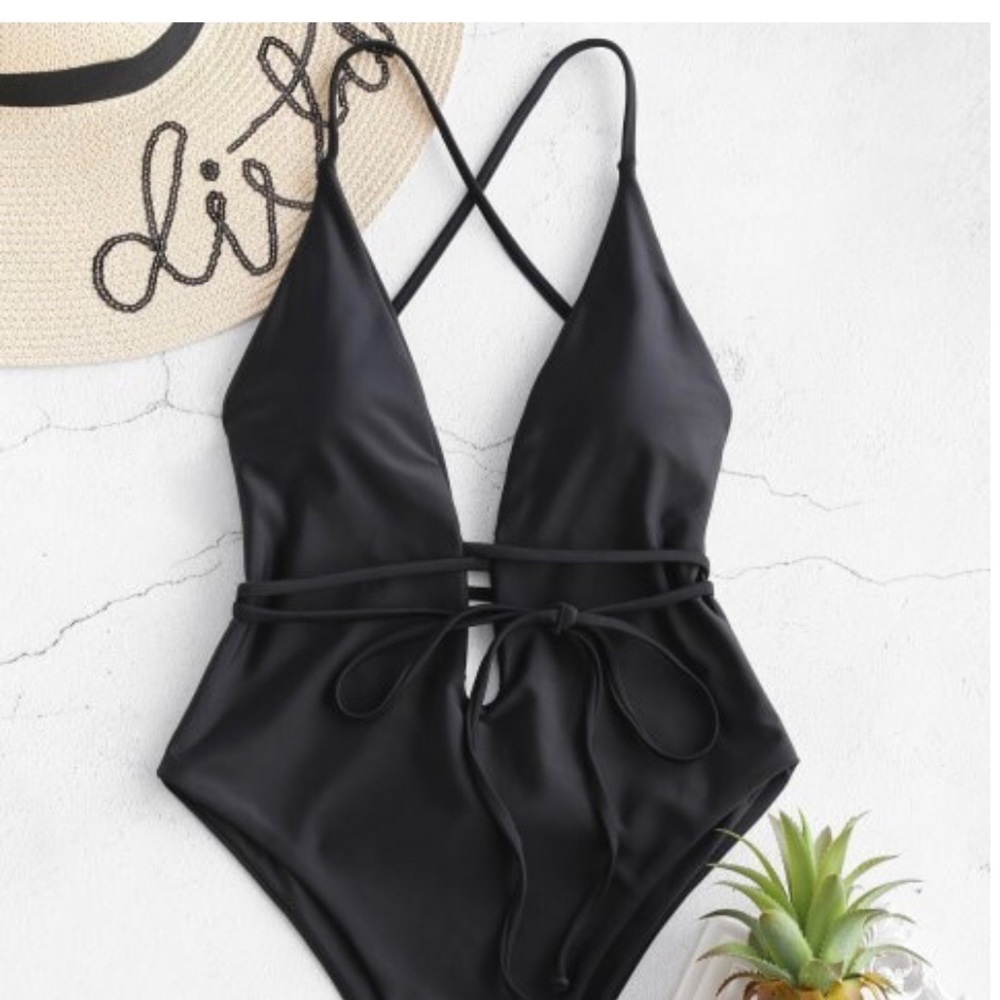 ZAFUL Backless Plunging High Leg Swimsuit